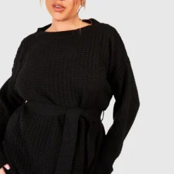 Grande Taille - Robe Pull En Maille Gaufrée -Pas Cher Vêtue Diva Magasin pzz61440 black xl 3