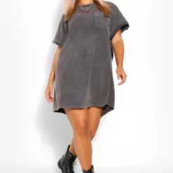 Grande Taille - Robe T-shirt Délavée -Pas Cher Vêtue Diva Magasin pzz61486 charcoal xl 3