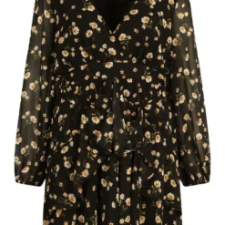 Grande Taille - Robe Courte Fleurie à Ourlet Volanté -Pas Cher Vêtue Diva Magasin pzz61643 black xl 2