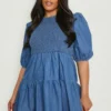 Grande Taille - Robe Babydoll Froncée -Pas Cher Vêtue Diva Magasin pzz61672 blue xl