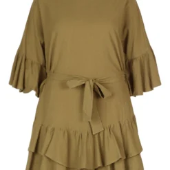 Grande Taille - Robe Babydoll Volantée En Coton -Pas Cher Vêtue Diva Magasin pzz62364 khaki xl 2