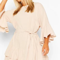 Grande Taille - Robe Babydoll Volantée En Coton -Pas Cher Vêtue Diva Magasin pzz62364 khaki xl 3