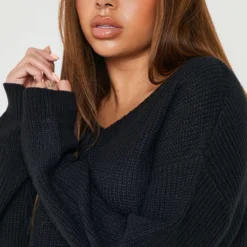 BOOHOO Grande Taille - Robe Pull à Col En V -Pas Cher Vêtue Diva Magasin pzz63258 black xl 3