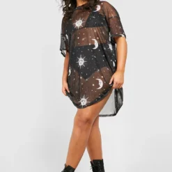 Grande Taille - Robe T-shirt En Mesh à Lunes Et Soleils