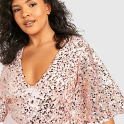 Grande Taille - Robe Mi-longue à Paillettes Et Manches Volantées -Pas Cher Vêtue Diva Magasin pzz66822 blush xl 3 scaled