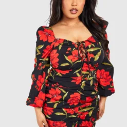 Grande Taille - Robe Froncée à Imprimé Fleuri