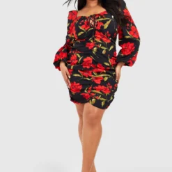 Grande Taille - Robe Froncée à Imprimé Fleuri 8 Grande Taille - Robe Froncée à Imprimé Fleuri -Pas Cher Vêtue Diva Magasin pzz67179 black xl 2 scaled