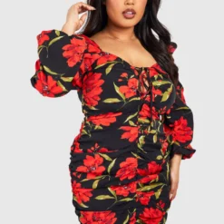Grande Taille - Robe Froncée à Imprimé Fleuri 9 Grande Taille - Robe Froncée à Imprimé Fleuri -Pas Cher Vêtue Diva Magasin pzz67179 black xl 3 scaled