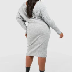 Grande Taille - Robe Mi-longue Portefeuille En Maille -Pas Cher Vêtue Diva Magasin pzz67362 grey xl 1