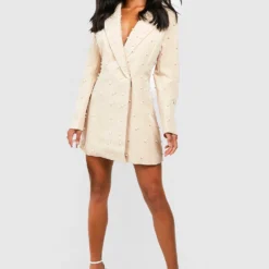 Petite - Robe Blazer à Détails Perlés -Pas Cher Vêtue Diva Magasin pzz69562 nude xl 2