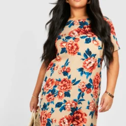 Grande Taille - Robe Droite à Motif Fleuri