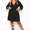Grande Taille - Robe Babydoll à Manches 3/4 Nouées