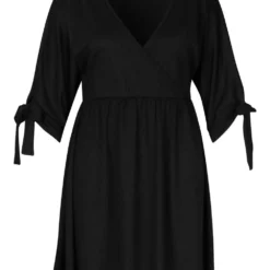 Grande Taille - Robe Babydoll à Manches 3/4 Nouées -Pas Cher Vêtue Diva Magasin pzz70282 black xl 2