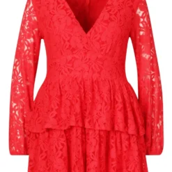 Grande Taille - Robe Patineuse En Dentelle à Décolleté Plongeant -Pas Cher Vêtue Diva Magasin pzz70363 red xl 2