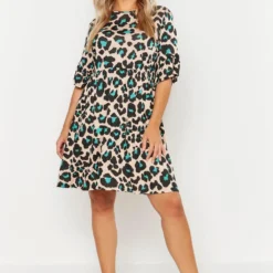 Grande Taille - Robe Babydoll Imprimé Léopard -Pas Cher Vêtue Diva Magasin pzz71821 cream xl 3