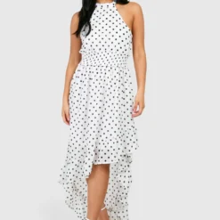 Petite - Robe Longue Froncée à Pois -Pas Cher Vêtue Diva Magasin pzz73269 white xl 2 scaled