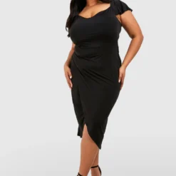 Grande Taille - Robe Cache-cœur Midi Près Du Corps à épaules Dénudées -Pas Cher Vêtue Diva Magasin pzz73792 black xl 2 scaled