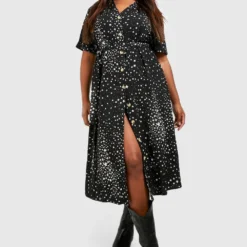 Grande Taille - Robe Midi à Manches Courtes Et Imprimé étoile