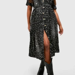 Grande Taille - Robe Midi à Manches Courtes Et Imprimé étoile -Pas Cher Vêtue Diva Magasin pzz75837 black xl 3