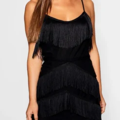 Petite - Robe Courte Moulante à Franges Premium -Pas Cher Vêtue Diva Magasin pzz77153 black xl 3