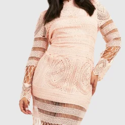 Grande Taille - Robe Mi-longue à Empiècement En Dentelle -Pas Cher Vêtue Diva Magasin pzz78698 blush xl 2