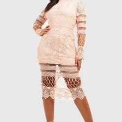 Grande Taille - Robe Mi-longue à Empiècement En Dentelle -Pas Cher Vêtue Diva Magasin pzz78698 blush xl 3 scaled