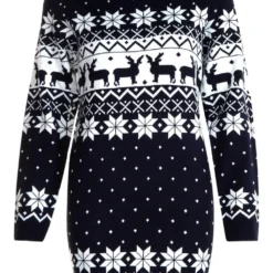 Petite - Robe Pull De Noël à Motif Jacquard 8 Petite - Robe Pull De Noël à Motif Jacquard -Pas Cher Vêtue Diva Magasin pzz80110 navy xl 2
