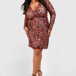 Grande Taille - Robe Cache-cœur à Paillettes -Pas Cher Vêtue Diva Magasin pzz86914 wine xl 2