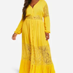 Grande Taille - Robe Longue Style Bohème à Dentelle