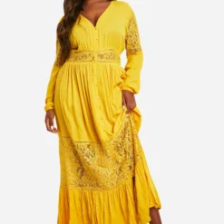 Grande Taille - Robe Longue Style Bohème à Dentelle -Pas Cher Vêtue Diva Magasin pzz90559 ochre xl 2 scaled