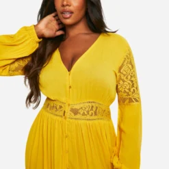Grande Taille - Robe Longue Style Bohème à Dentelle -Pas Cher Vêtue Diva Magasin pzz90559 ochre xl 3 scaled