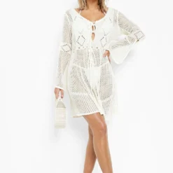 BOOHOO Robe Courte De Plage En Crochet à Découpes -Pas Cher Vêtue Diva Magasin szz01198 off20white xl 2