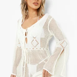 BOOHOO Robe Courte De Plage En Crochet à Découpes -Pas Cher Vêtue Diva Magasin szz01198 off20white xl 3