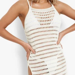 Robe De Plage Longue En Crochet à Fentes -Pas Cher Vêtue Diva Magasin szz01201 off20white xl 3