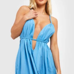 BOOHOO Robe De Plage Effet Lin à Découpes -Pas Cher Vêtue Diva Magasin szz01204 light20blue xl 3