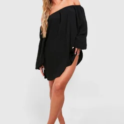 BOOHOO Robe De Plage Plissée à Col Bateau 8 BOOHOO Robe De Plage Plissée à Col Bateau -Pas Cher Vêtue Diva Magasin szz01206 black xl 2