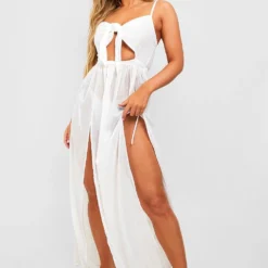 BOOHOO Robe De Plage Longue à Découpes Et Attaches -Pas Cher Vêtue Diva Magasin szz87079 white xl 2