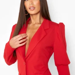 Tall - Robe Blazer à Manches Bouffantes -Pas Cher Vêtue Diva Magasin tzz93010 red xl 3