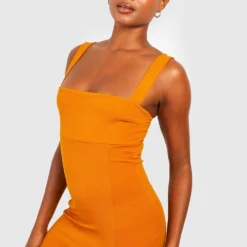 Tall - Robe Longue Fendue à Col Carré -Pas Cher Vêtue Diva Magasin tzz97468 mustard xl 3